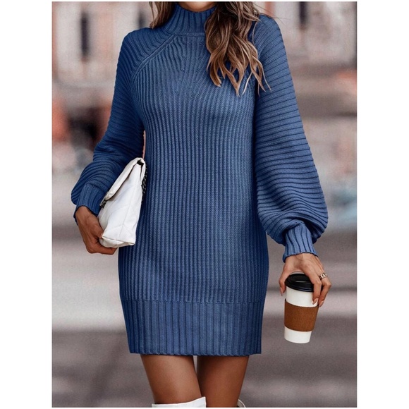Cozy Mock Neck Cable knit Sweater Dress - Picture 7 of 15